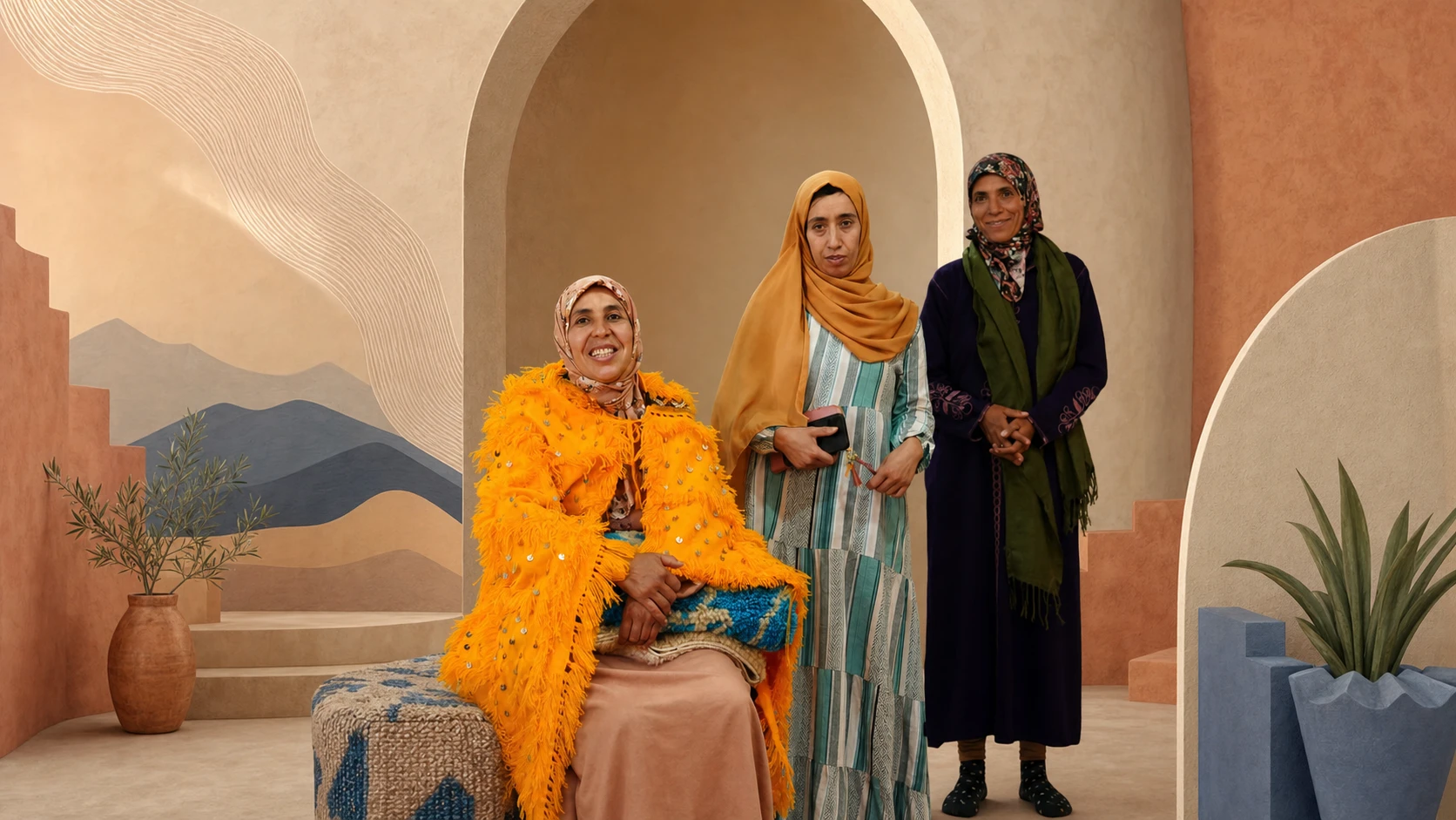 Trois femmes participantes à une initiative AIDECA dans la région Béni Mellal-Khénifra